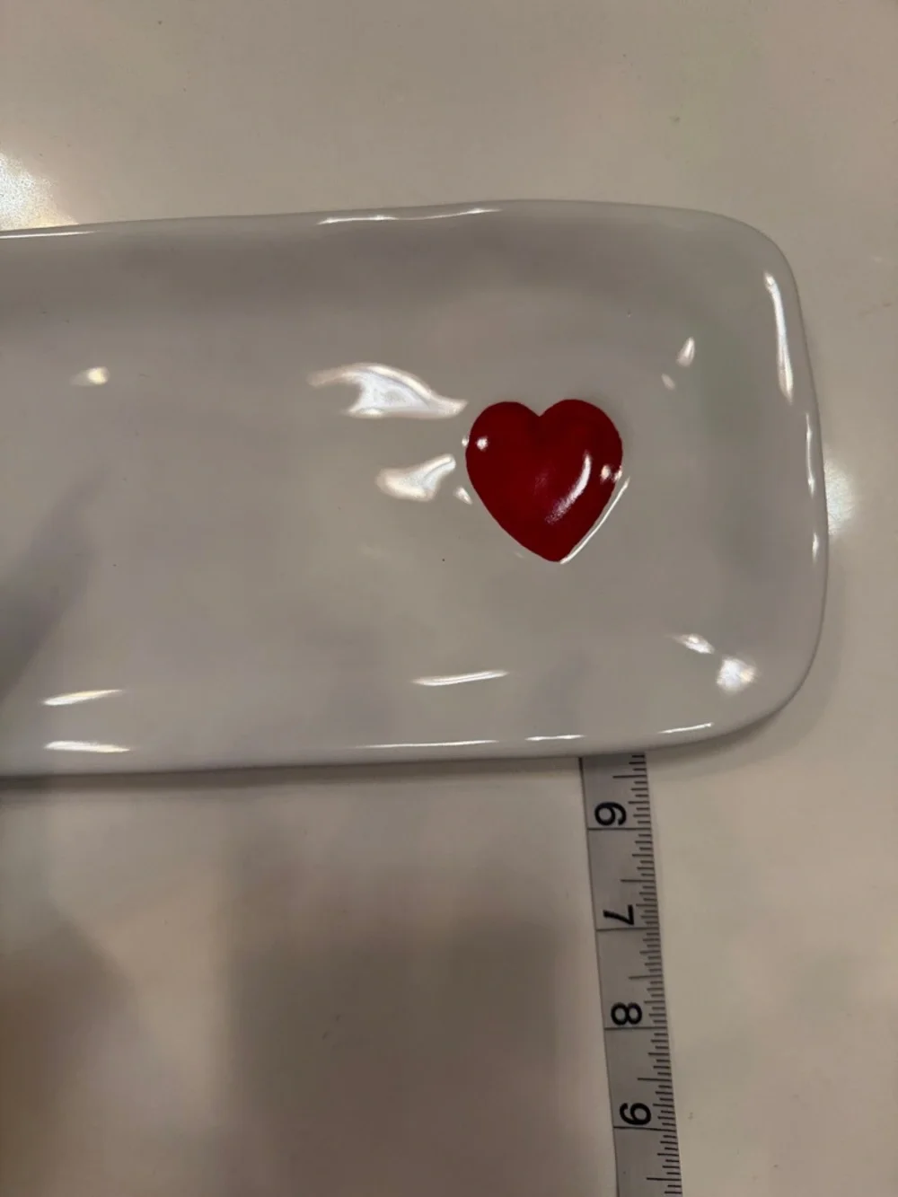 Williams Sonoma White Ceramic Serving Platter with Red Heart Accent